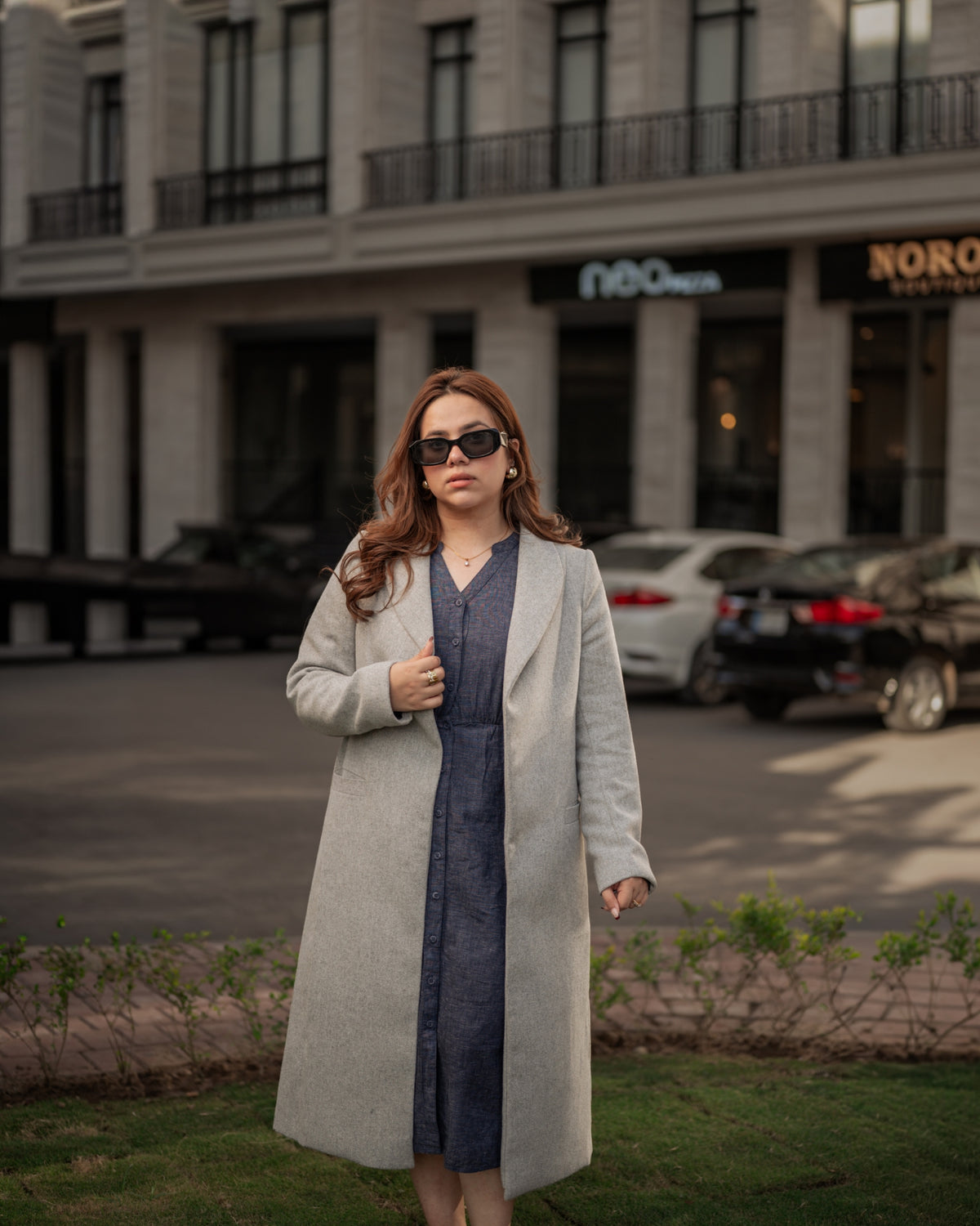 Moonstone grey long coat by Rohma Khann Designs — product view 1
