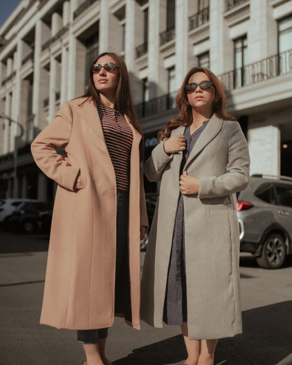 Cashmere Cloud beige long coat by Rohma Khann Designs — product view 2