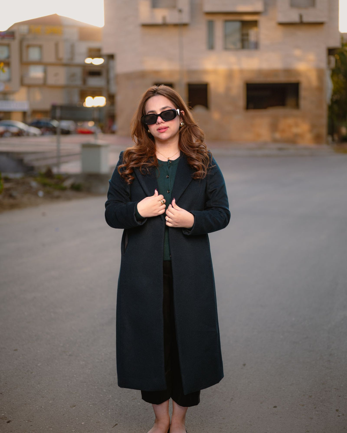 Teal Temptation navy blue long coat by Rohma Khann Designs — product view 1