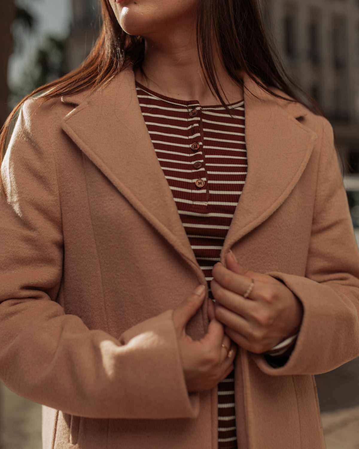 Cashmere Cloud beige long coat by Rohma Khann Designs — product view 3