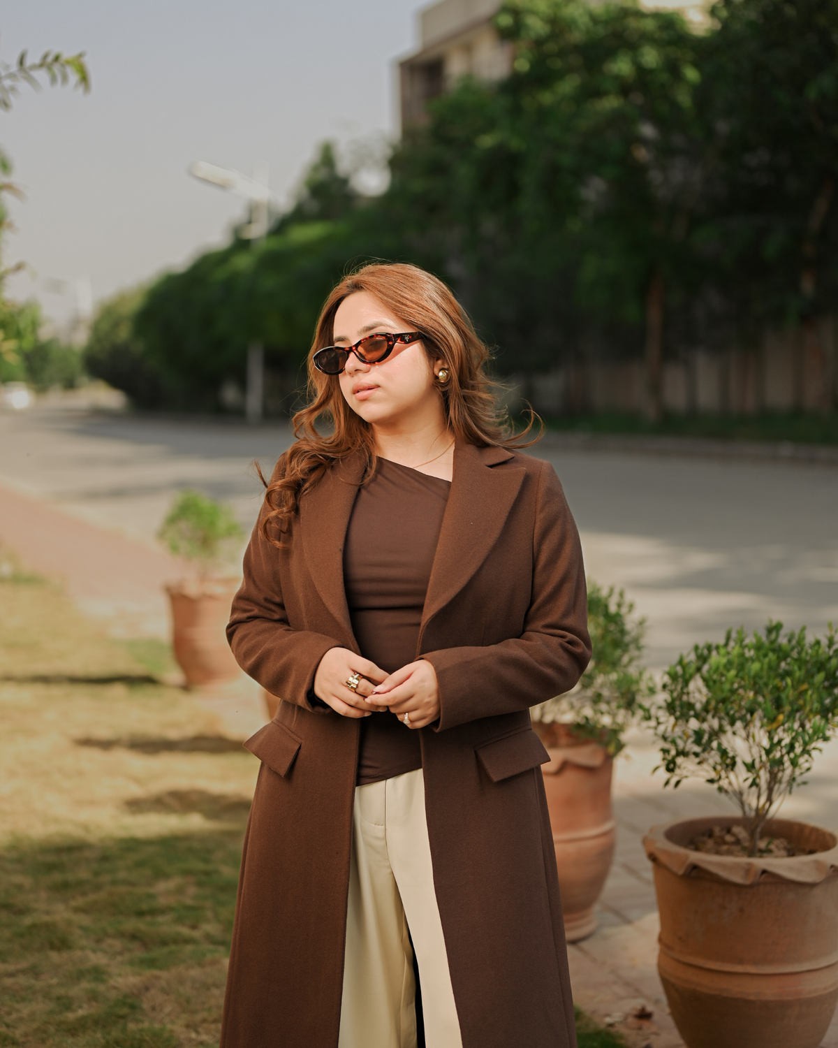 Espresso brown long coat by Rohma Khann Designs — product view 3