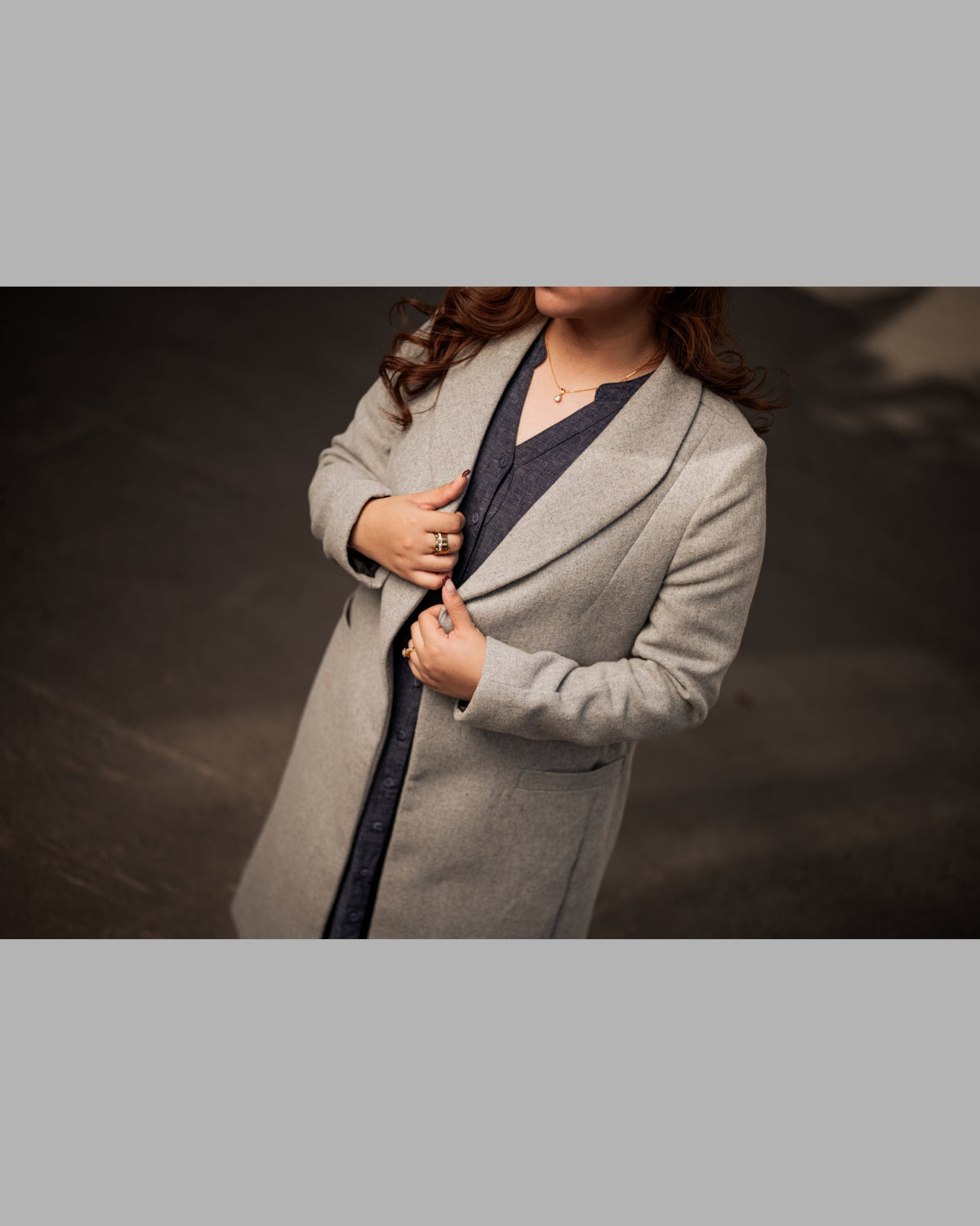 Moonstone grey long coat by Rohma Khann Designs — product view 4