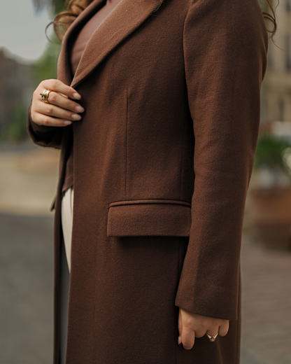 Espresso brown long coat by Rohma Khann Designs — product view 4