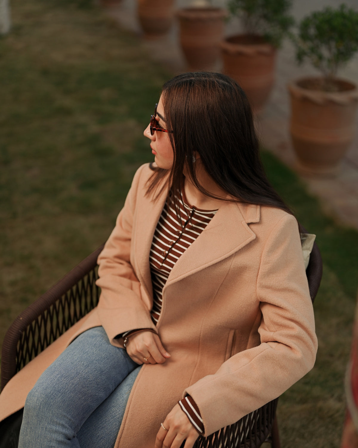 Cashmere Cloud beige long coat by Rohma Khann Designs — product view 4