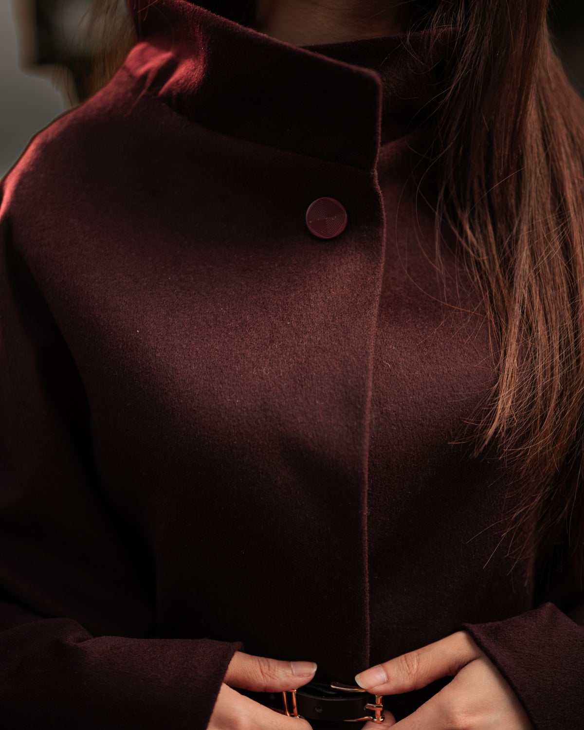 Royal Dusk burgundy cape coat by Rohma Khann Designs — product view 4