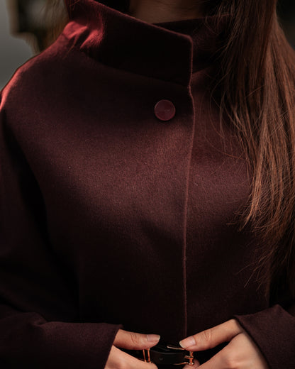 Royal Dusk burgundy cape coat by Rohma Khann Designs — product view 4