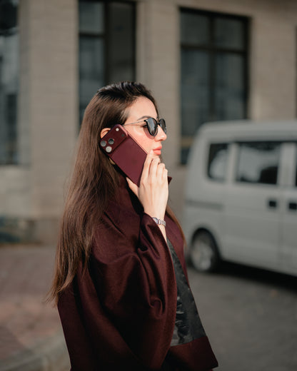 Royal Dusk burgundy cape coat by Rohma Khann Designs — product view 6