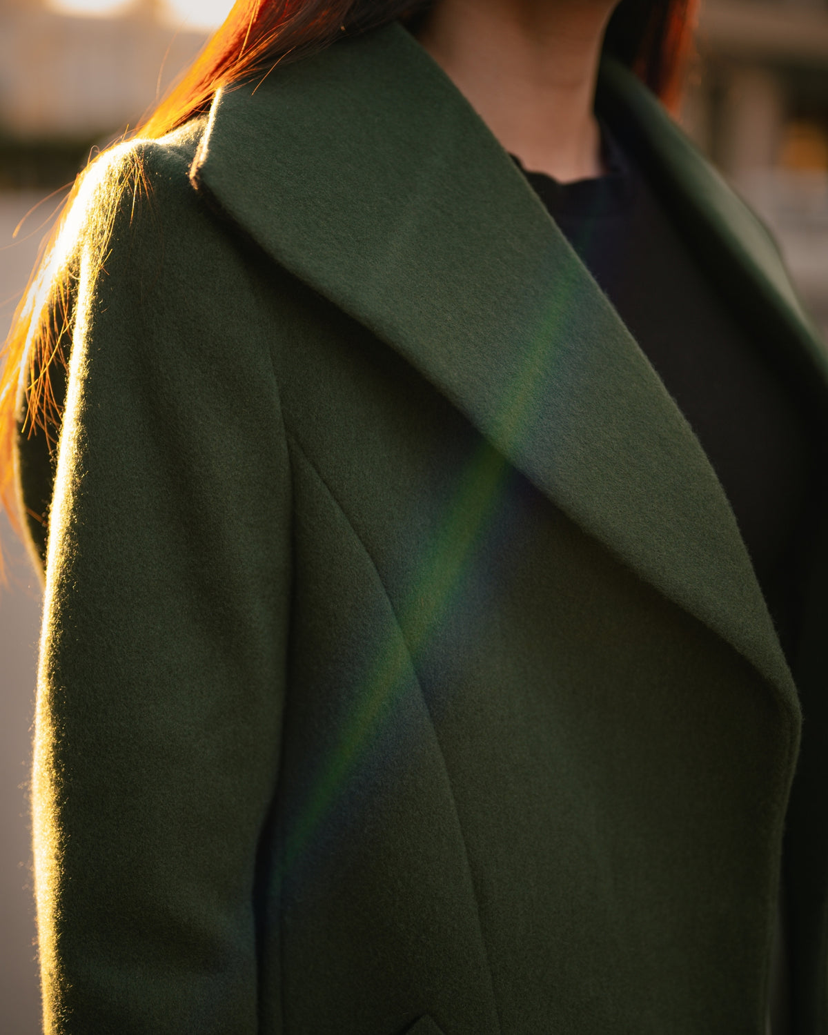 Ivy League forest green long coat by Rohma Khann Designs — product view 3