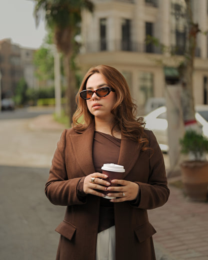 Espresso brown long coat by Rohma Khann Designs — product view 1